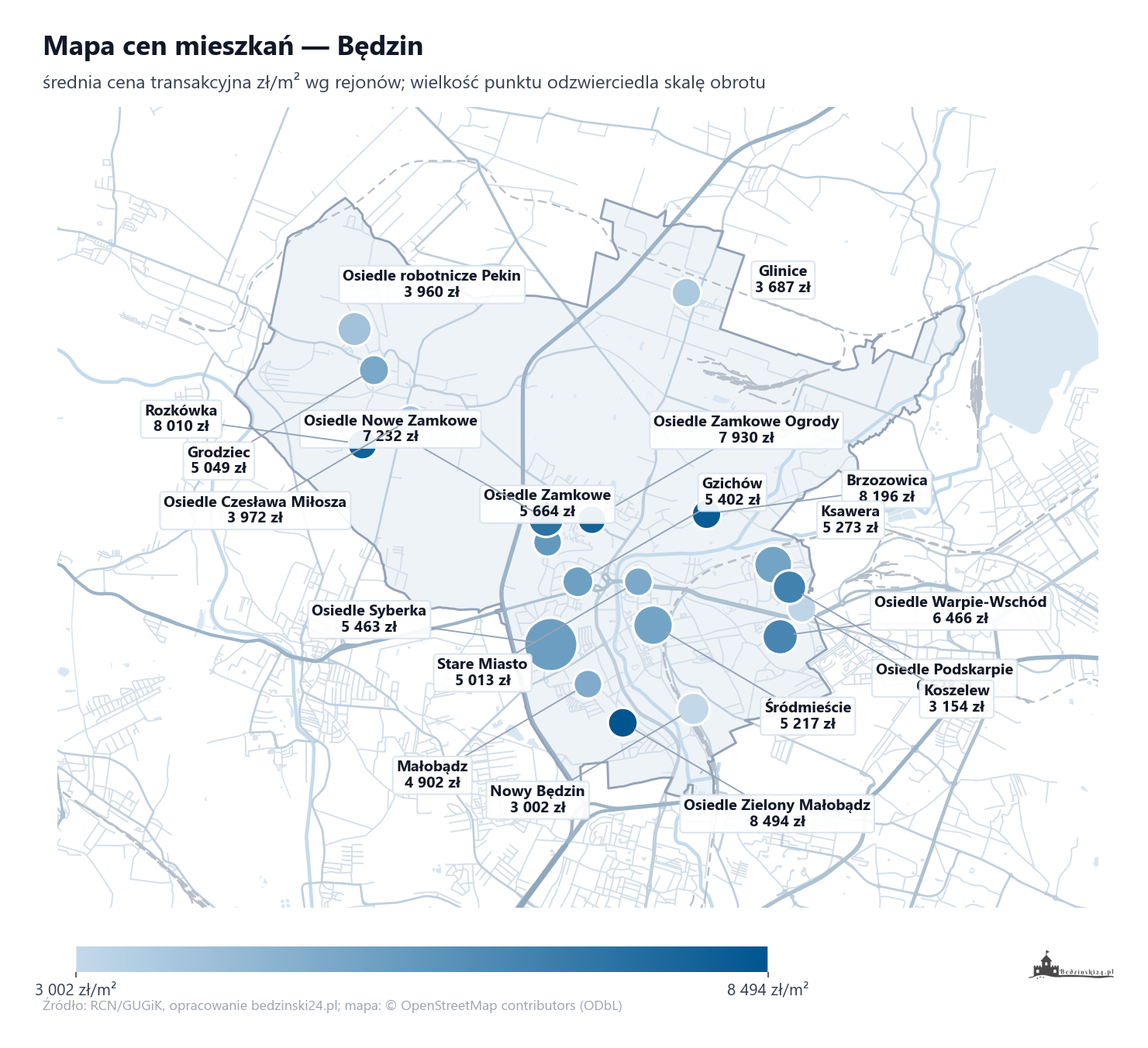 Mapa cen mieszkań - Będzin