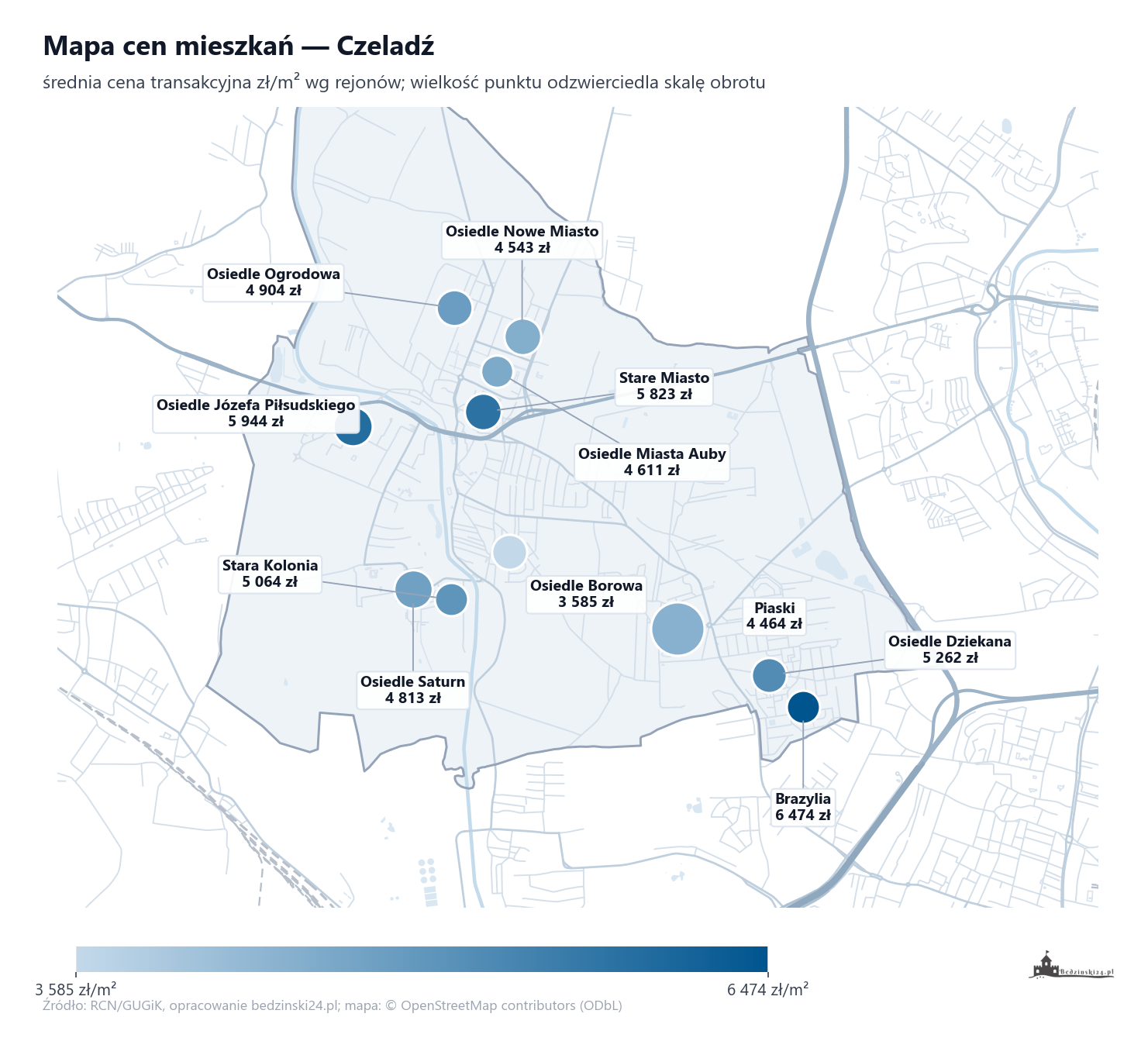 Mapa cen mieszkań - Czeladź