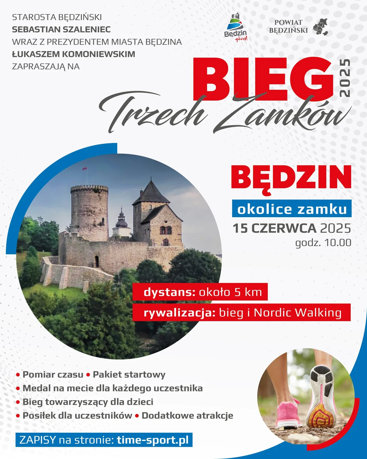 Grafika promocyjna wydarzenia Bieg Trzech Zamków w Będzinie – sportowe wydarzenie na czerwiec 2025