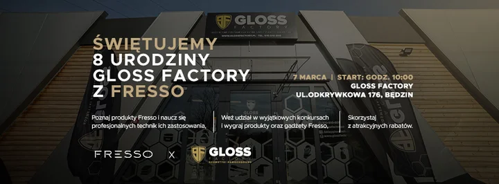 Grafika promocyjna wydarzenia Detailing Day – 8. urodziny Gloss Factory (Dzień Otwarty)