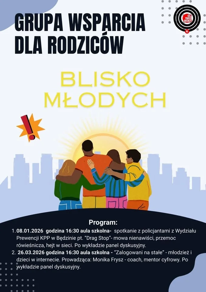 Grafika promocyjna wydarzenia Grupa Wsparcia dla Rodziców Blisko Młodych — spotkanie wsparcia i współpracy