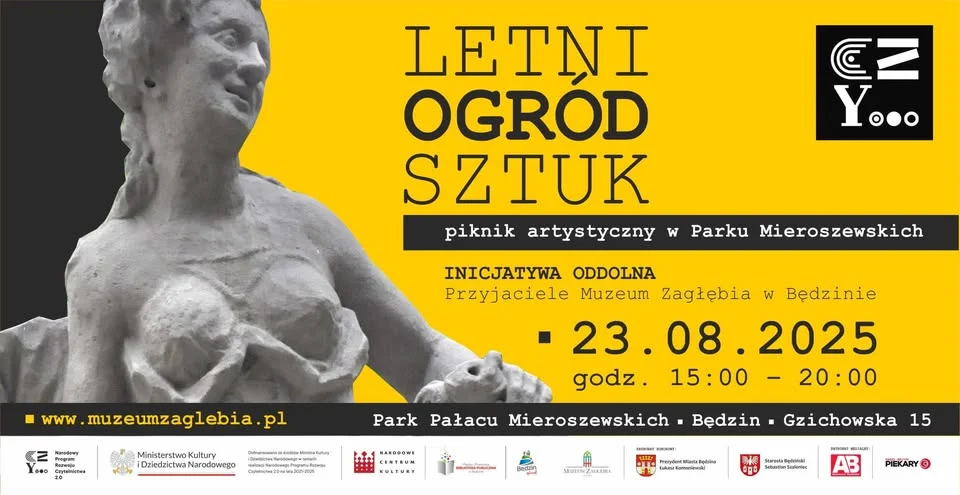 Obrazek przedstawia grafikę promocyjną wydarzenia Kulturalny piknik w ogrodzie Pałacu Mieroszewskich