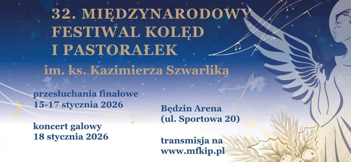 Grafika promocyjna wydarzenia 32. Międzynarodowy Festiwal Kolęd i Pastorałek im. ks. Kazimierza Szwarlika w Będzinie
