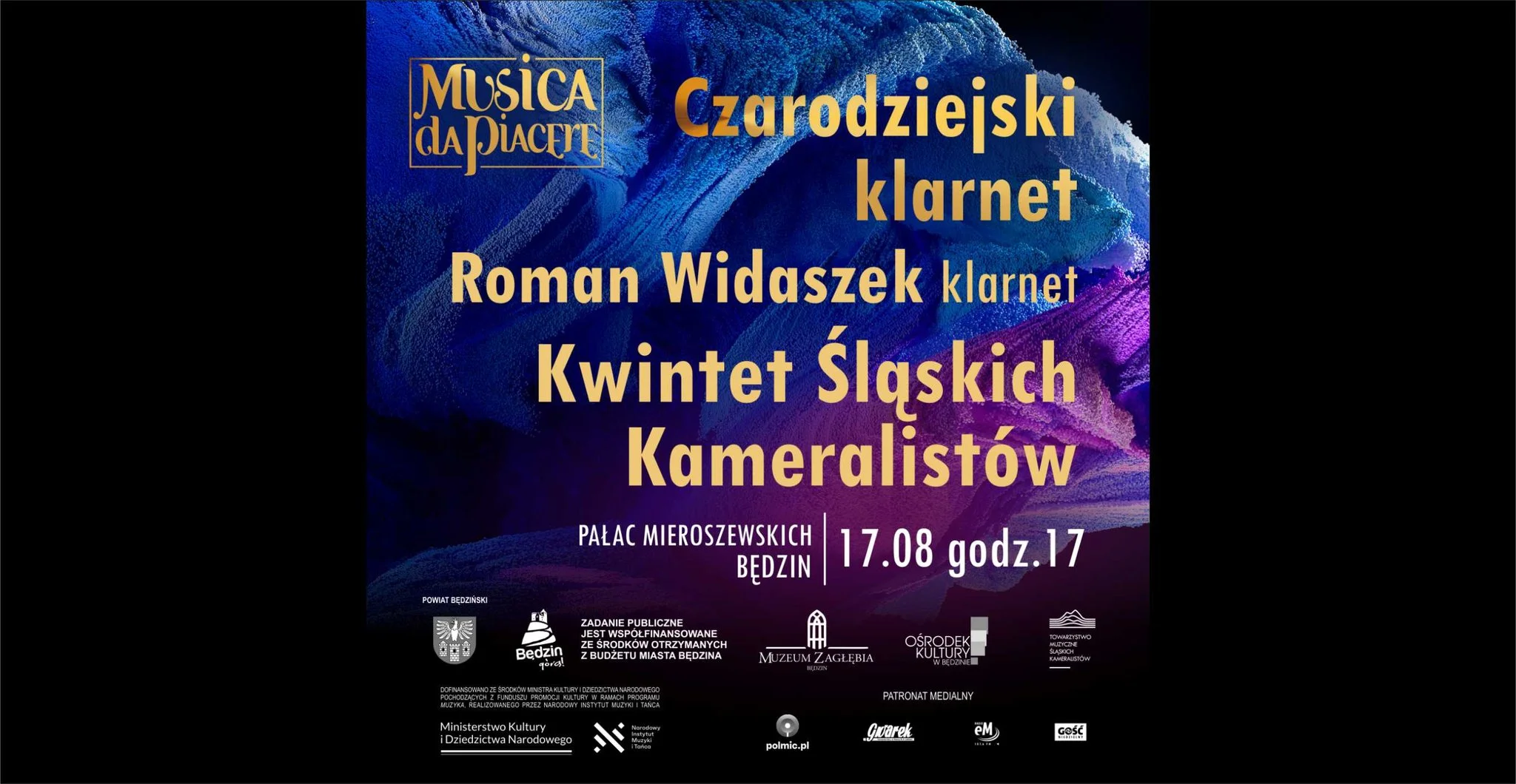 Obrazek przedstawia grafikę promocyjną wydarzenia Koncert plenerowy Kwintetu Śląskich Kameralistów w Będzinie