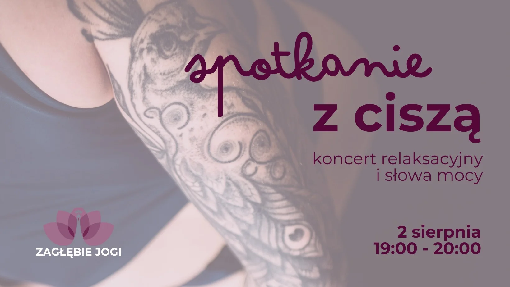 Obrazek przedstawia grafikę promocyjną wydarzenia Koncert relaksacyjny i sesja wyciszenia w Będzinie