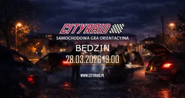 Grafika promocyjna wydarzenia CITYRAID Będzin — samochodowa gra orientacyjna dla drużyn