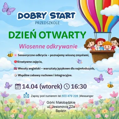 Grafika promocyjna wydarzenia Dzień otwarty w Przedszkolu Dobry Start w Będzinie