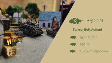 Grafika promocyjna wydarzenia I Turniej Bolt Action w ZKGW w Będzinie