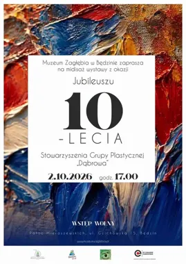 Grafika promocyjna wydarzenia Midisaż jubileuszowej wystawy malarstwa w Będzinie