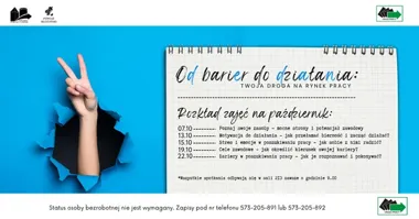 Grafika promocyjna wydarzenia Od barier do działania: Twoja droga na rynek pracy