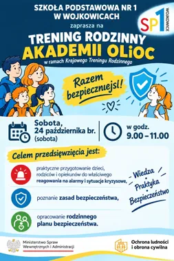 Grafika promocyjna wydarzenia Trening Rodzinny Akademii OLiOC w Wojkowicach