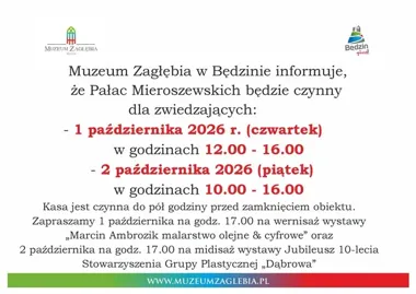 Grafika promocyjna wydarzenia Zmiana godzin otwarcia Pałacu Mieroszewskich