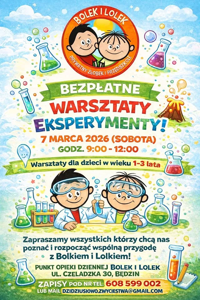 Grafika promocyjna wydarzenia Warsztaty kolorowe eksperymenty w Punkcie Opieki Dziennej Bolek i Lolek