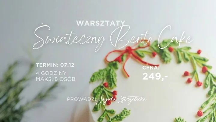 Grafika promocyjna wydarzenia Warsztaty Świąteczny Bento Cake — mini torciki na święta