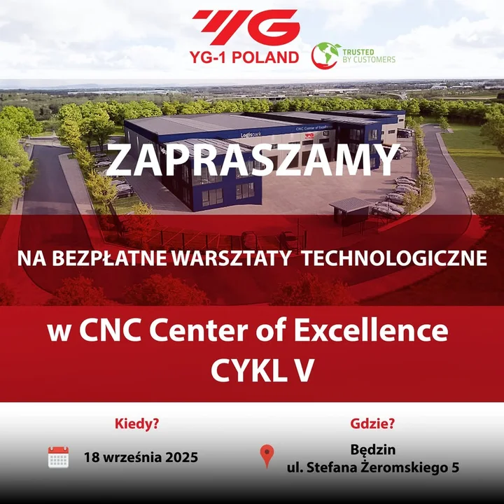 Obrazek przedstawia grafikę promocyjną wydarzenia Bezpłatne warsztaty technologiczne w CNC Center of Excellence — narzędzia i pomiary w obróbce CNC